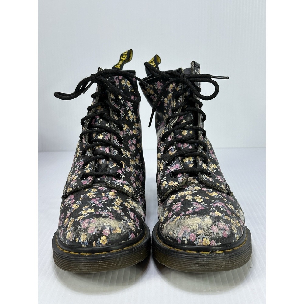 Dr. Martens 1460 Pascal Boots Womens 7 Black Floral Leather Combat Ankle Boots